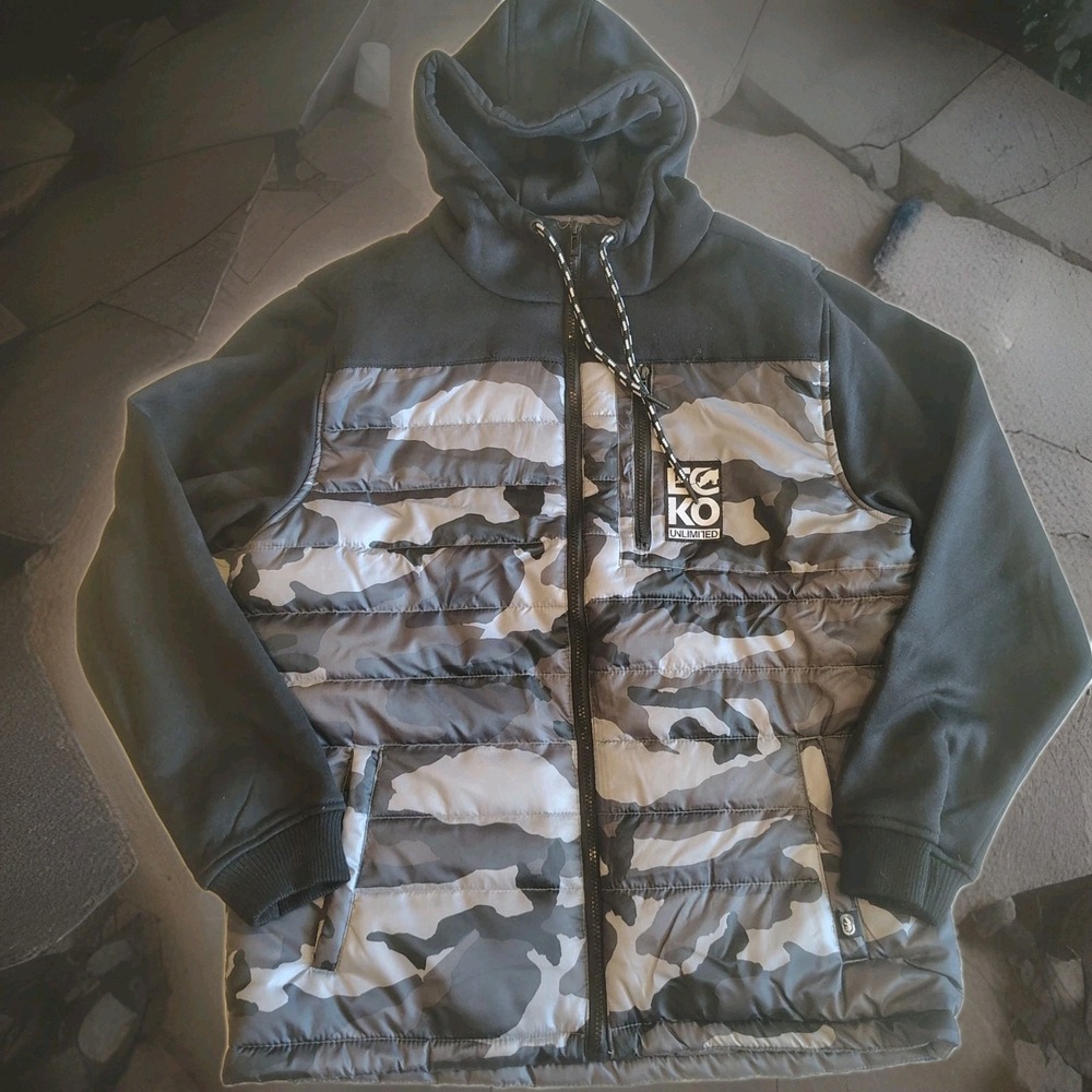Ecko Unltd Jacket Mens Large Street Camo/Black‎ Lined Sherpa Full Zip NWT A4